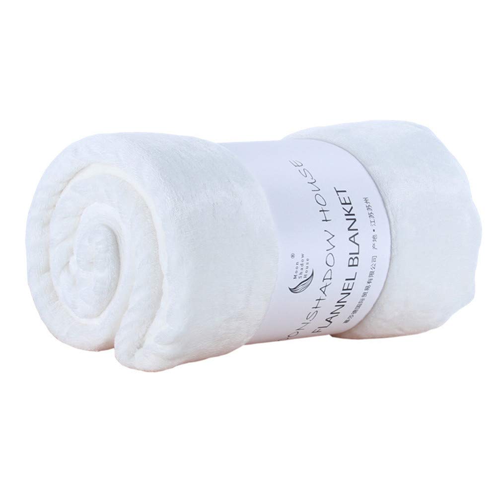 Flannel Blanket, Sofa Bed Blanket with Super Soft Fluffy Soft Solid Flannel Fleece, Lunch Break Air Conditioning Coral Fleece Siesta Blanket. (White,100 cm x 150 cm)