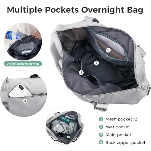 Image of Nylon 41L Expandable Foldable Waterproof Duffle Bag for Women (Grey)