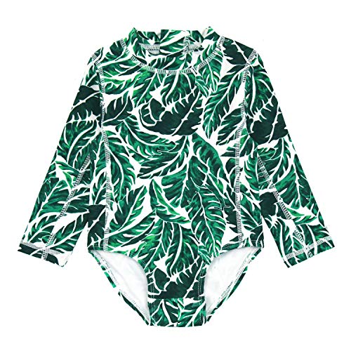 SwimZip® Girls' Long Sleeve UPF 50+ One-Piece Swimsuit - 2 Years to 14 Years Palm Leaf