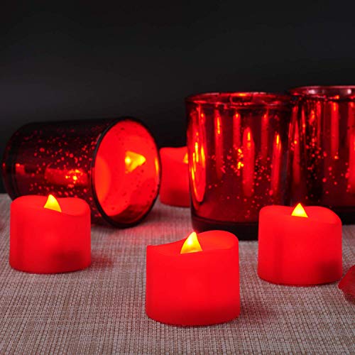 Homemory Flameless Candles, Pack Of 24 Flickering Led Tea Light Candles Battery Operated, Red Tea Lights, Batteries Included #TOP6