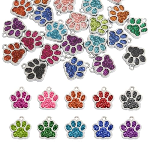 Framendino 40 Pack Animal Glitter Dog Paw Print Charms Enamel Footprint Pendants Beads for DIY Jewelry Making
