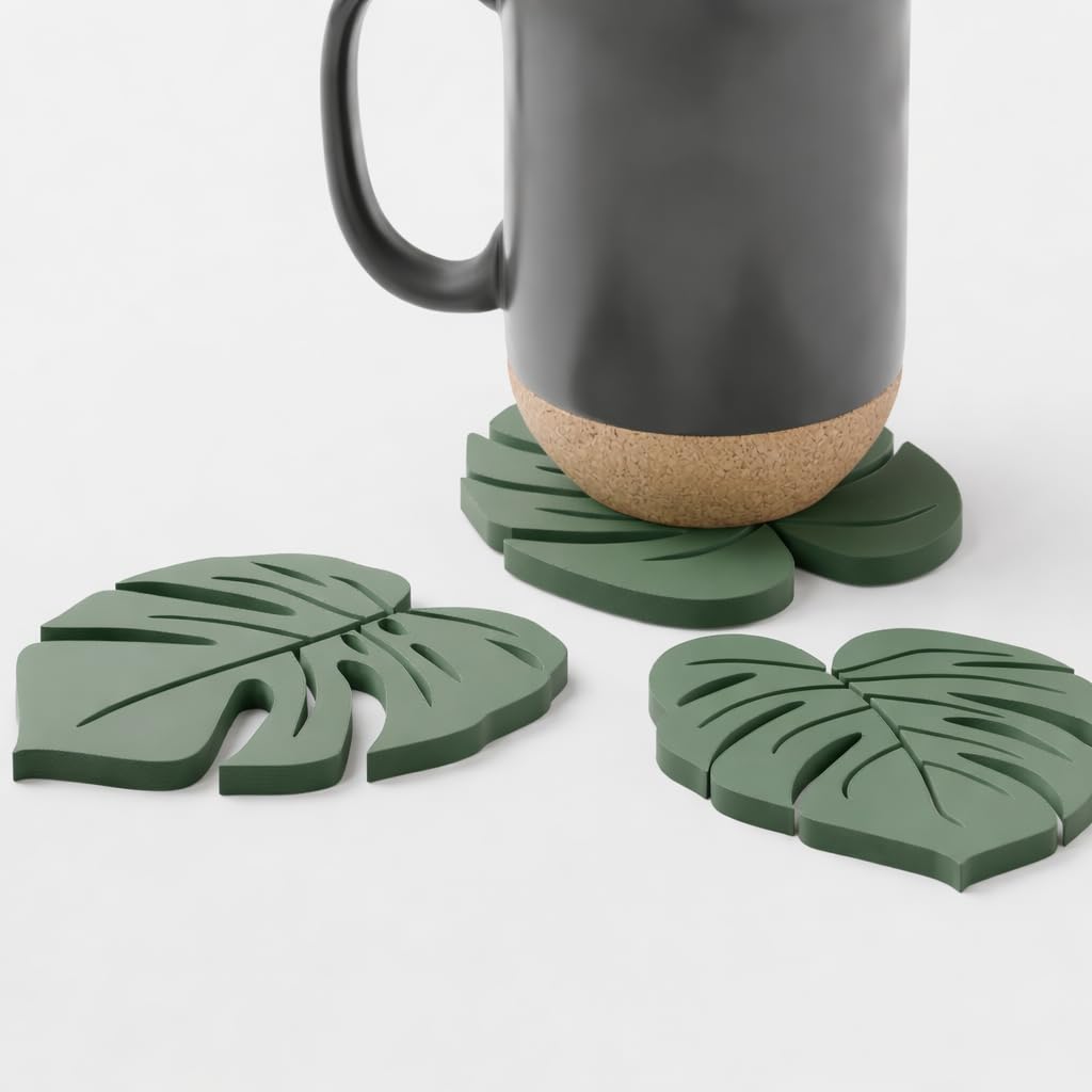 Azoth Monstera Leaf Plastic Coasters | Decorative Table Coasters for Drinks, Set of 6-image-28