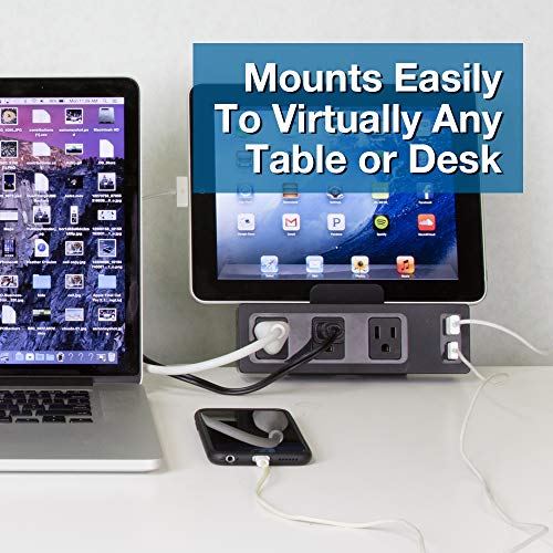 ChargeTech Desktop Outlets Power Strip - Mountable Desk Charging Station Includes 3 AC Outlets and 2 2.4A USB Ports with a Mount for Your Mobile Device or Tablet