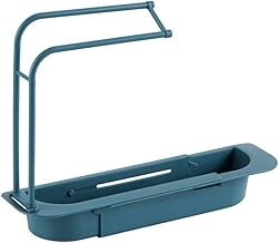 حامل ورف للاسفنجة والصابون قابل للتوسيع لحوض المطبخ بسلة لحفظ الصابون واسفنجة التنظيف من فوكوا (ازرق)، بولي بروبلين