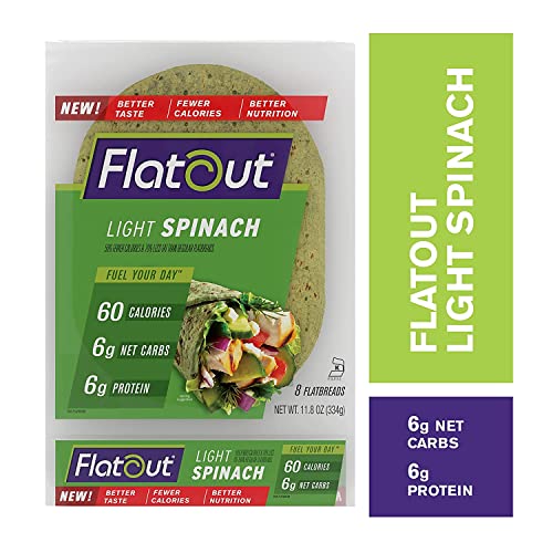Flatout Flatbread, Light Spinach Wraps, Perfect For Use As Sandwich Bread, Pizza Crust, Tortillas, Wraps And More, 8 Flatbreads, 2 Pack #TOP1