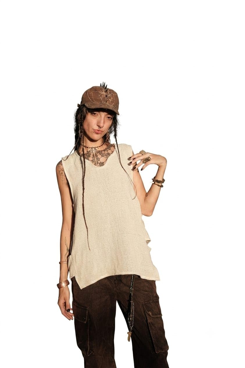 Desert Drift Vest for Women & Men – Boho Sleeveless Festival Top, Lightweight Textured Viscose Knit Tank, Relaxed Fit Raw Hem Hippie Nomad Clothing, Breathable Summer Beach Casual Layering Vest-image-25