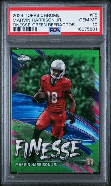 Graded Psa 10 Marvin Harrison Jr. Green Refractor Serial Numbered #35/99 Football Rookie Card Toops Chrome Finesse F5 Cardinals Young Star Receiver