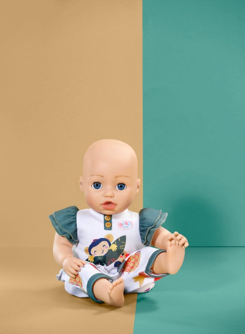 BABY born Strój małpki - koszulka z falbankami i spodnie do salonu w stylu dżungli - wysokiej jakości akcesoria dla lalek - ubranie odpowiednie dla lalek w rozmiarze 43 cm
