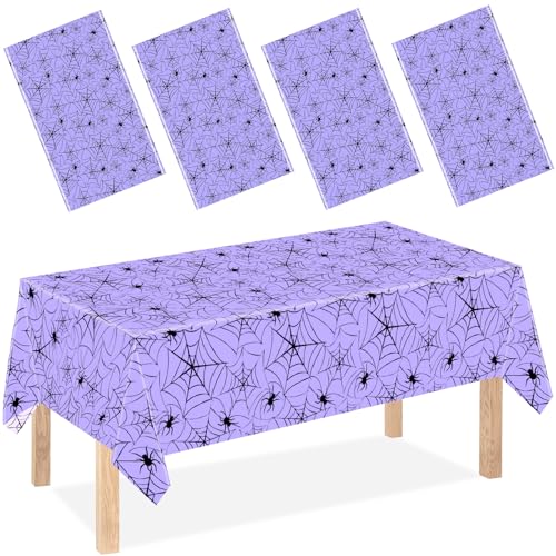 4 Packs Plastic Tablecloths, 54 x 108 Inch Disposable Spiderweb T...