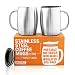 Stainless Steel Coffee Mugs with Lid (Set of 2) - 14 oz Double Walled Steel Coffee Glasses with Lid & Handle - Coffee to Go, Travel, Outdoor, Camping - Vacuum, Shatterproof, Durable Coffee Mug