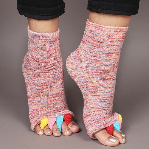 Image of Aegon Foot Alignment Socks Cotton | 5 Toe Separator | For Foot Pain Relief | Bunion Corrector | Hallux Valgus | Plantar Fasciitis | 1 Pair (Multicolor)