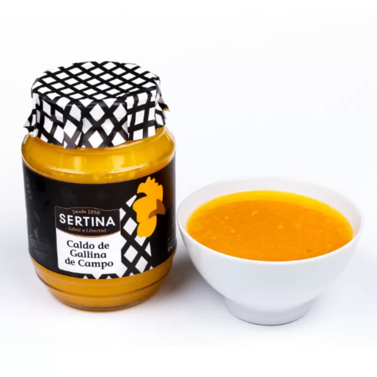 Sertina Caldo De Pollo Campero Criado Al Aire Libre pack de 6 | 6X950g | El Único Caldo Del Mercado Con 830G De Pollo Por Tarro | Sopa 100% natural | Sin conservantes | Cocido a fuego lento