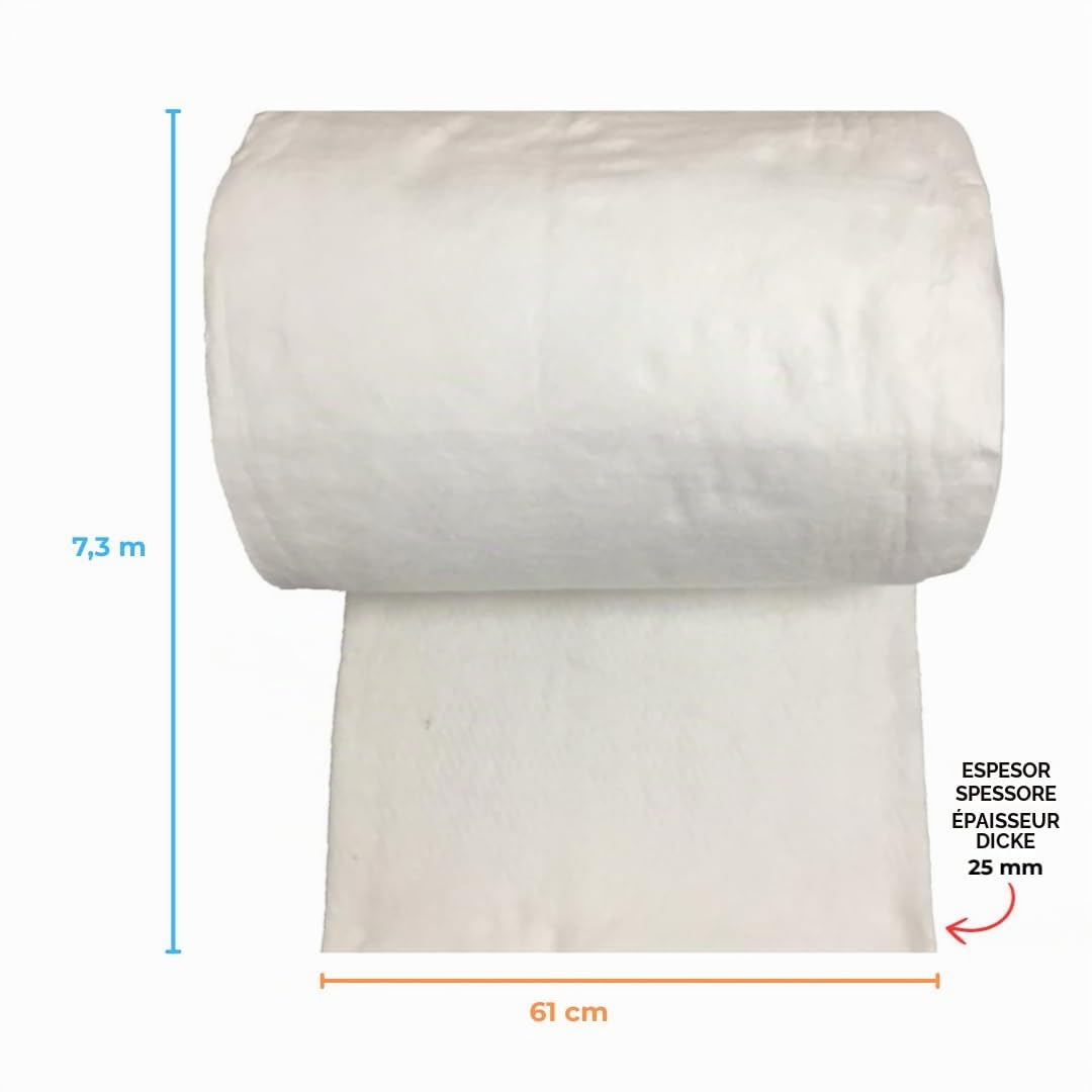 EINSIDE Rollo aislante de fibra de cerámica, Dimensiones del rollo 7,30 metros x 61 cm, Grosor 25 mm, Densidad 64 kg/m³