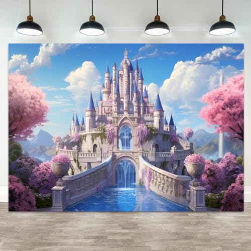 Fondo Fotográfico 7x5ft Castillo Princesa Floral Rosa miniatura 1