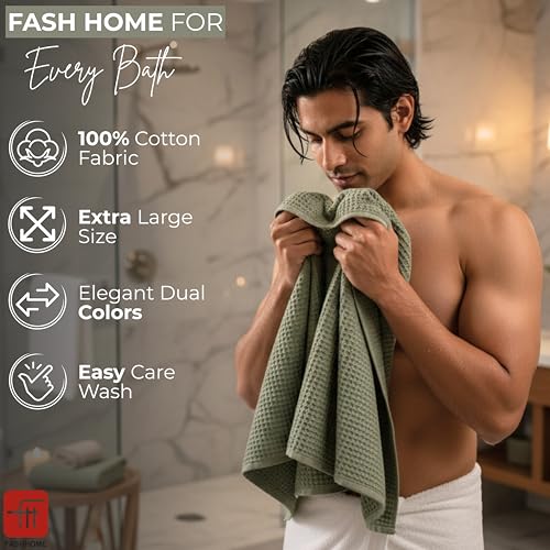 Image of Fash Home Waffle Terry Fusion 2pc Bath Towel-75X150cm Full Large Size 100% Soft Cotton Super Luxurious | Quick Absorbent | Only for Premium Royal Elite Class Men /Women /Couples-Beige+White