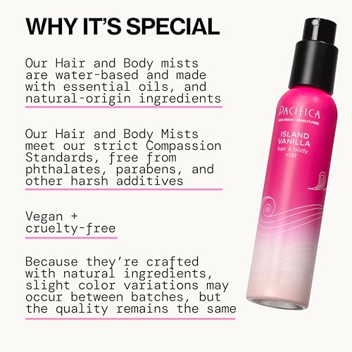 Image of Pacifica Hair Mist Perfume & Full Body Spray for Women - Island Vanilla Body Mist Fragrance w /Sugar, Vanilla & Sandalwood Clean Beauty Alcohol-Free, Vegan & Cruelty-Free, 5 oz (Pack of 2)
