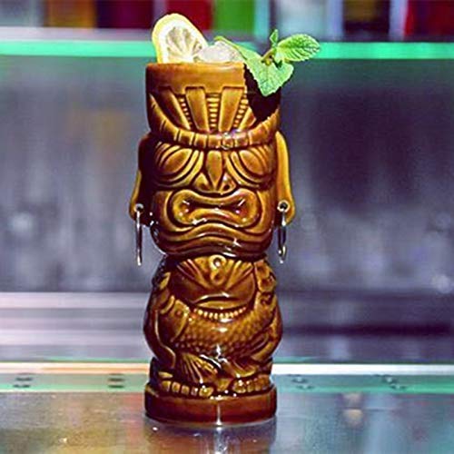 Tiki Mugs Cocktail,Tiki Glasses Tiki Drinkware Ceramic Hawaiian - Tiki bar professional drinkware hawaiian party barware (400ML/13.5ounce)