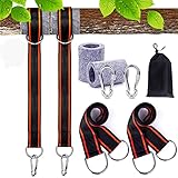 FLY2SKY Tree Swing Strap Hanging Kit Holds 2800lbs 5ft Long 2 Tree Protectors 2 Heavy Screw Lock Carabiners Fits for Any Swings Tire Hammock Garden/Baby/Toddler Swing Hammock Tire Swing Accessories