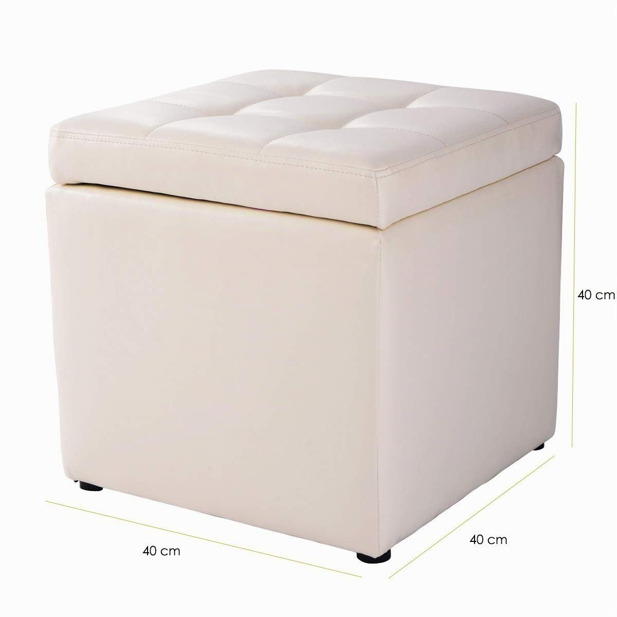 GIANTEX Sitzhocker mit Stauraum, Sitzwürfel Sitzbox gepolstert mit Deckel, Fußhocker bis 150kg belastbar, Sitztruhe Sitzcube aus PU, Aufbewahrungsbox 40 x 40 x 40 cm (Cremeweiß)
