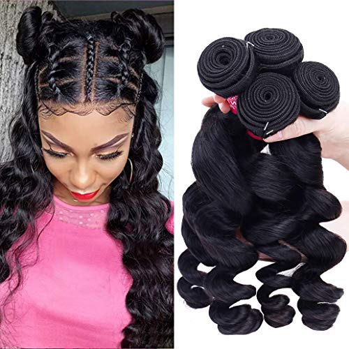 8A Peruvian Human Hair Bundles Loose Wave Hair Deals 14"16"18"20" 100% Unprocessed Peruvian Loose Wave Human Hair Weave 4 Bundles Virgin Remy Hair Extensions Natural Color 400g