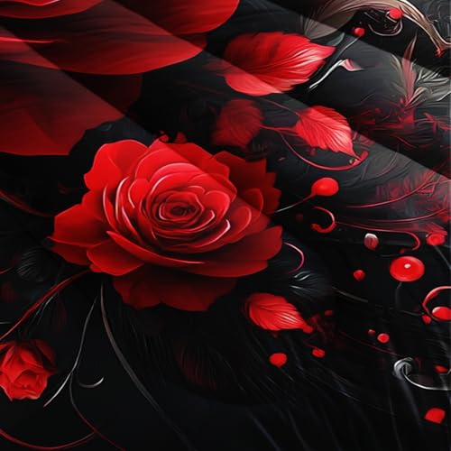 Image of AILONEN Red Rose Comforter Set Twin Size,Red & Black Bedding Set 3Pcs,Luxury Flower Bedroom Decor for Couples Women,Romantic Floral Quilt with 2 Pillowcases