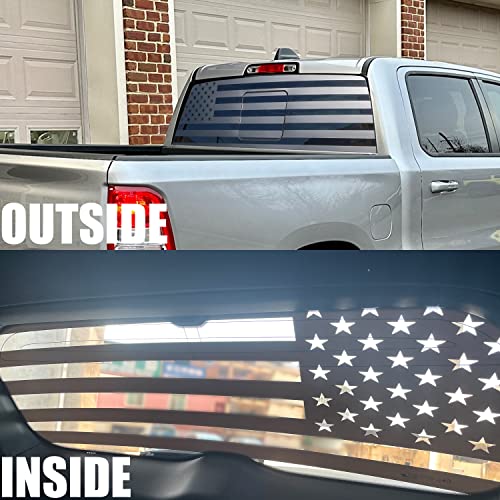Image of Black American Flag Rear Window Decal for Trucks, SUVs & Cars (65x17 Inches) - Matte Black US Flag Sticker - Fits Pickup Trucks, Sedan Windows - UV Resistant, Easy to Install