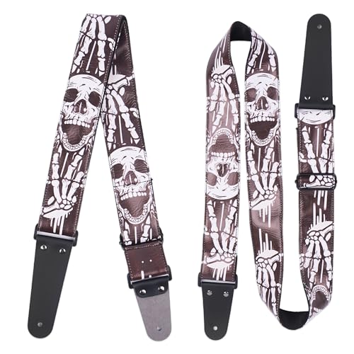 Image of Adjustable Guitar Strap Includes 2 Strap Locks & 2 Matching Picks & 1 Picks Holder & 1 leather Strap Button.