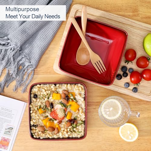 LOVECASA 4-teilige Steingut Müslischalen für 4-12 Personen, 790 ml (15,2 x 6 cm), Rot, | spülmaschinenfest, Suppen-, Salat- & Weihnachtsgerichte geeignet, ideal für Frühstück & Weihnachtsessen