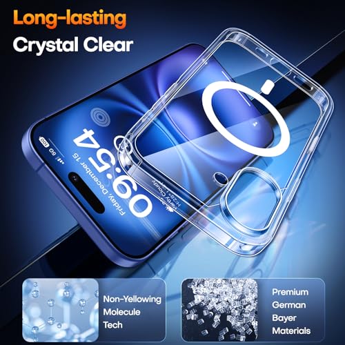 Image of TAURI for iPhone 16 Case, with Camera Control, Clear | Compatible with MagSafe with Screen Protector, Military-Grade Protection, Shockproof Slim Magnetic Case for iPhone 16