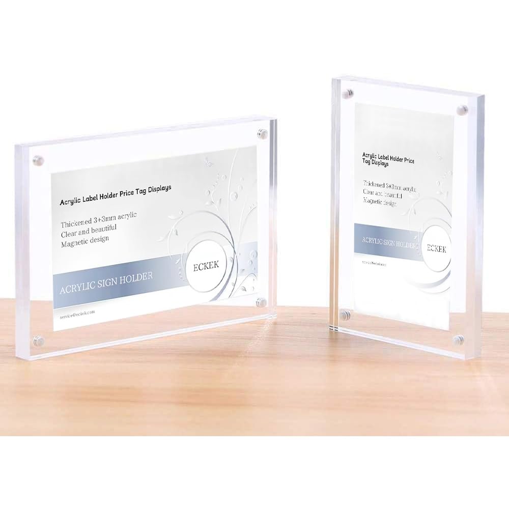 ECKEK 5 Pack Acrylic Label Holder Price Tag Displays Sign Holder with 3M Tape Adhesive Wall Mount Sign Stand (Transparent 90*60mm/3.54*2.36 inches)