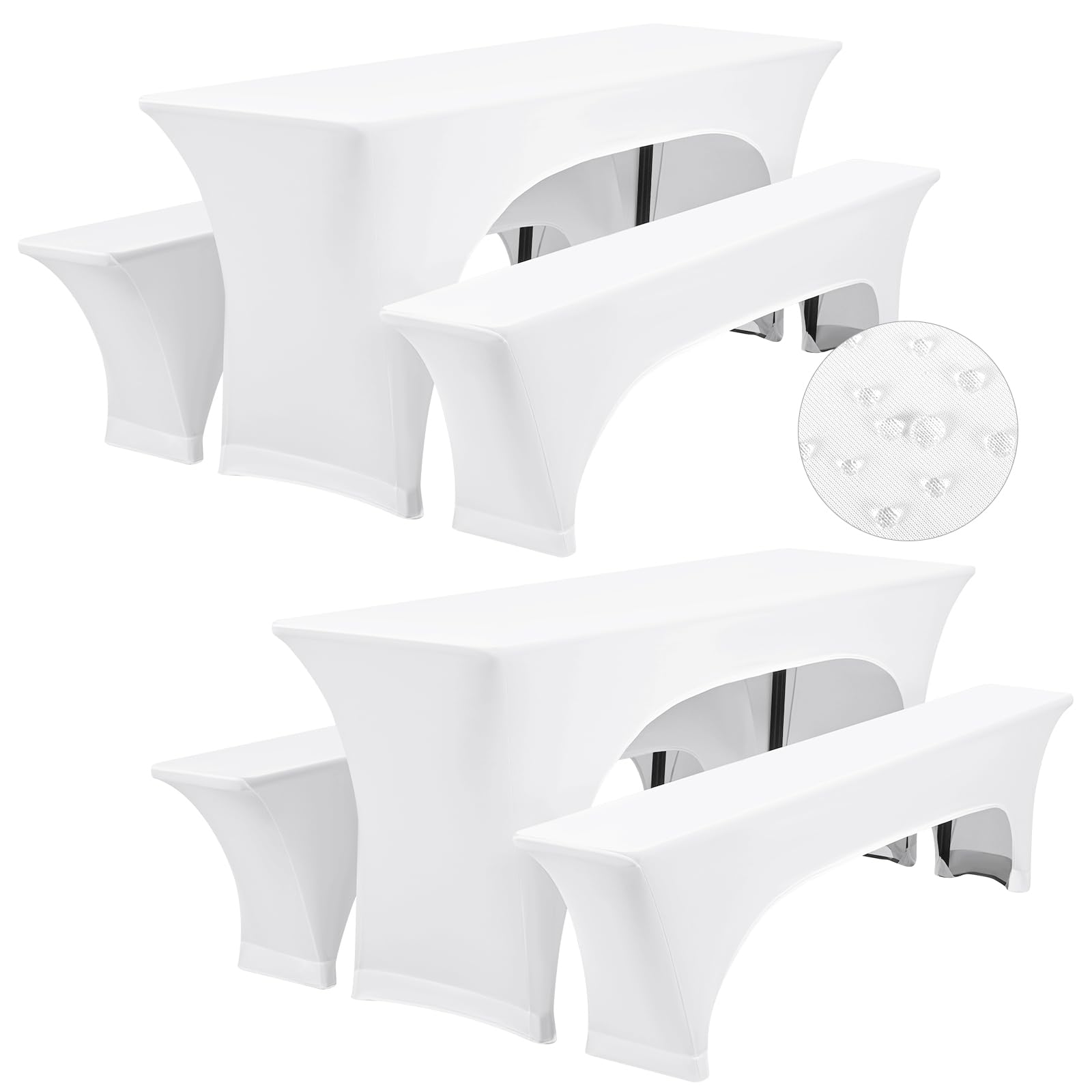 Set di 2 teli da birra, 3 pezzi, bianchi elastici per tavolo da birra e copertura per panchina, larghezza tavolo 50 cm, impermeabile, 220 x 50 x 70 cm, per esterni, giardino