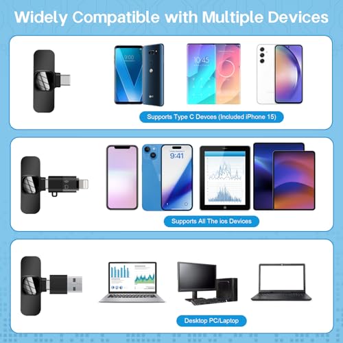 Jsdoin Wireless Microphones Wireless Microphone for iPhone iPad, 2 Mini USB-C Wireless Lavalier Microphone - Image 5
