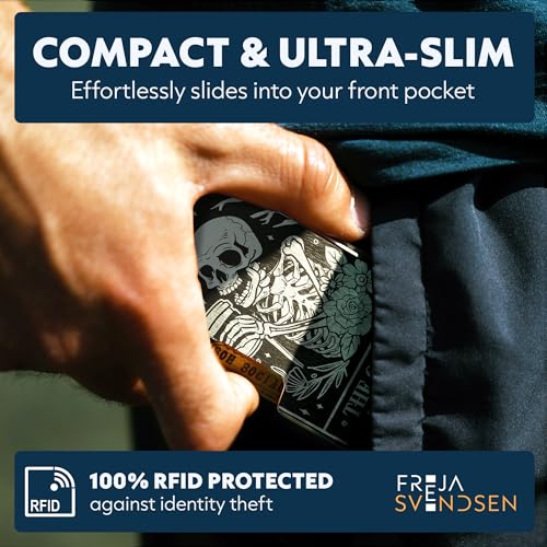 Image of Engraved Aluminum Wallet for Men - Slim Money Clip & Card Holder with Engraved Finish. Enhanced RFID Blocking, Compact, Unique & Minimalist Wallets