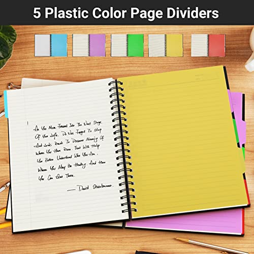 Eusoar Notebook With Tabs, 3 Pack A4 Letter Size11 X 8-1/2", Black Hardcover Spiral 5 Subject Notebook, 120 Sheets/ 240 Pages, 100Gsm College Ruled Paper, Journals For Work Office School Composition #TOP6