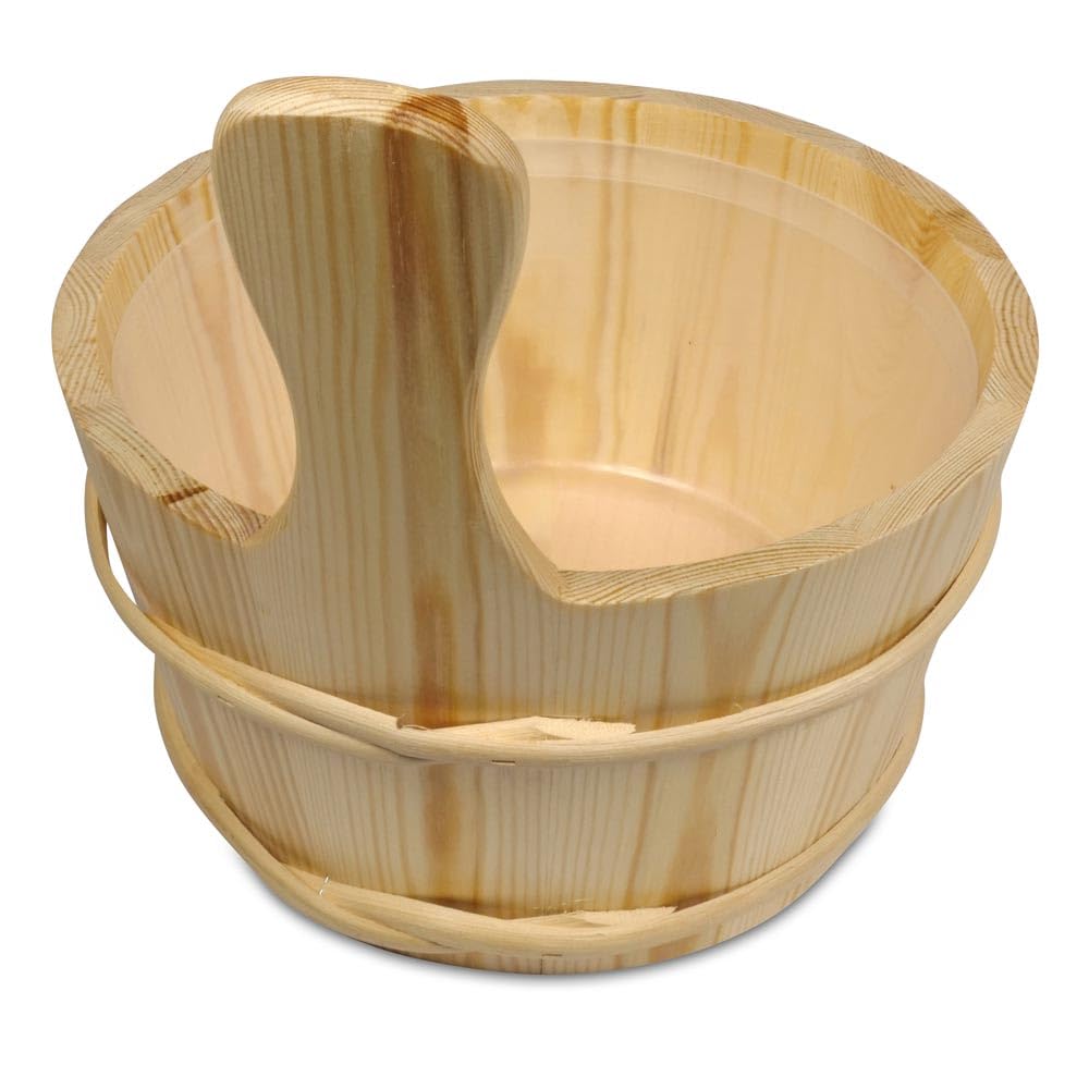 Sauna Kübel 4 L aus Birkenholz mit Kunststoffeinsatz - Traditioneller Saunaeimer Ø 25,5 cm mit Holzreifen und Holzboden für Aufgüsse