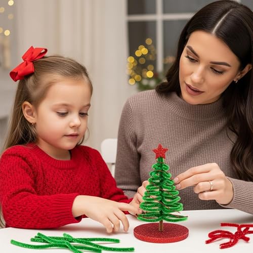 Image of Caydo 200 Pieces Glitter Pipe Cleaners, Red and Green | Sparkling Chenille Stems Bulk for Flowers, Animals, Creative Art and Crafts Making