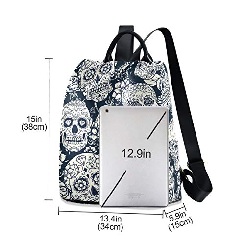 ALAZA Retro Floral Sugar Skull Backpack with Keychain for Woman3