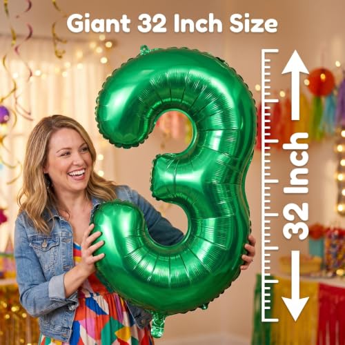 Image of YPSelected 32 Inch Large Foil Helium Number Balloon Birthday Wedding Party 0-9 (Green, 3)