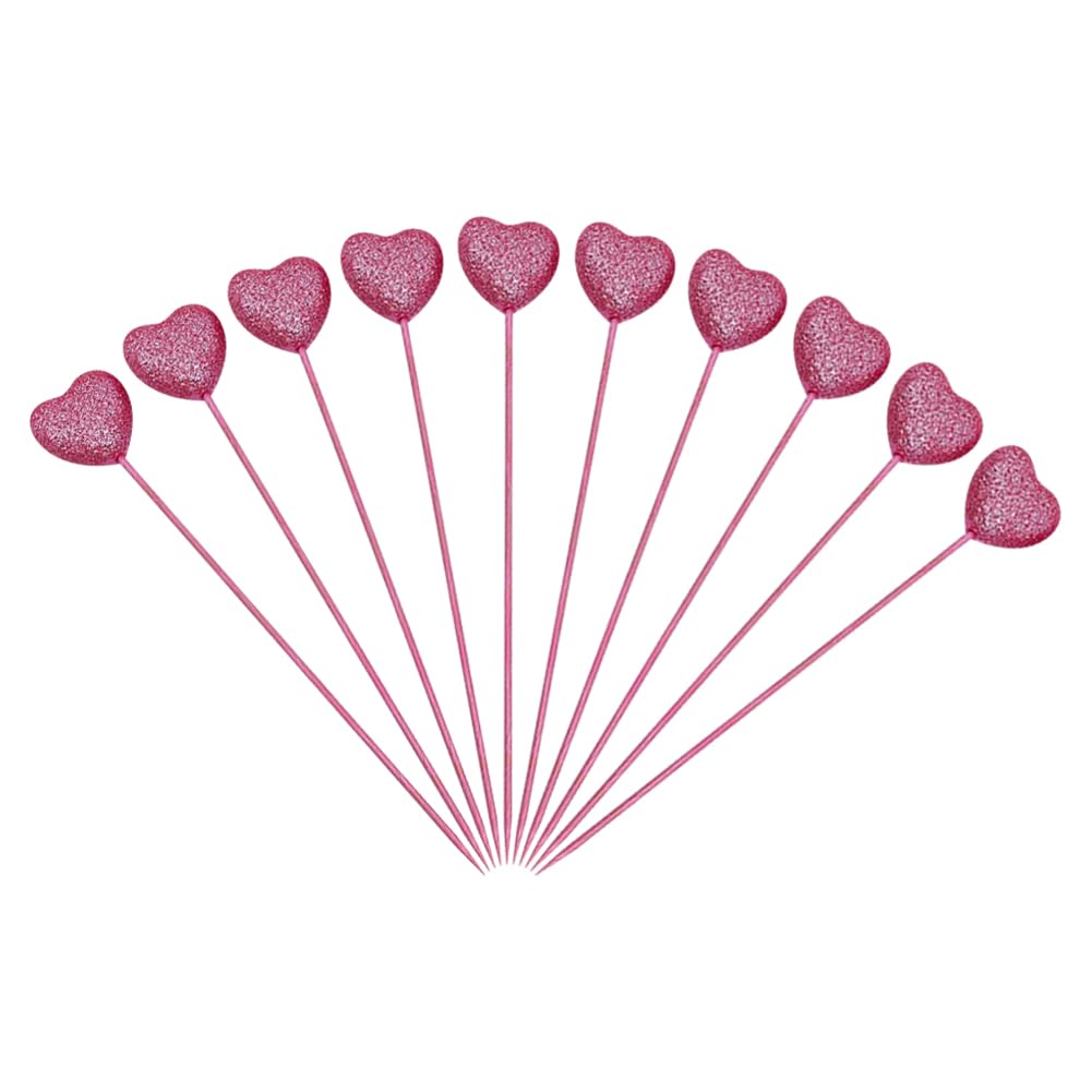 12 Pcs Glitter Heart Picks - Puffy Foam Hearts On Sticks For Valentine's, Wedding, Floral Arrangements (White, 8.27")
