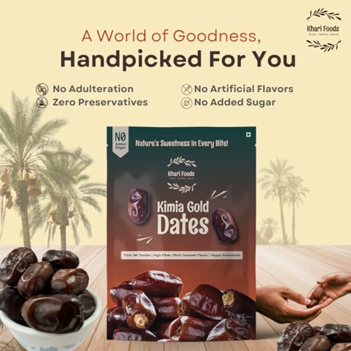 Image of Khari Foods Premium Black Kimia Dates, High Fibre, Soft Khajur /khajoor, Energy Booster, Clean Health Snacks (400g) (Pack of 2)