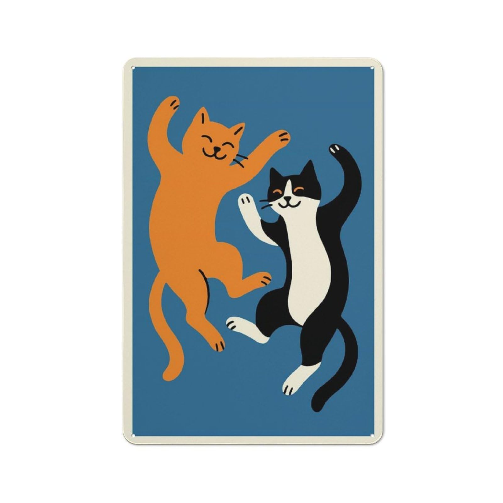 Vintage Metal Sign with Dancing Cats Illustration Design 30x20cm, Retro Room Wall Plaque for Home, Shop, Pub Or Studio Wall