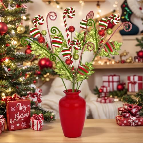 Sucres d'orge de Noël pour branche de sapin, pics décoratifs scintillants de fêtes - 6