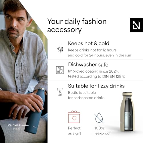 Image of LARS NYSOM Stainless Steel Insulated Water Bottle 12oz 17oz 25oz 34oz 51oz | Insulated Thermo Flask for Hot and Cold Beverages | Leakproof Drinking Bottle (Almond Beige, 11.9oz)