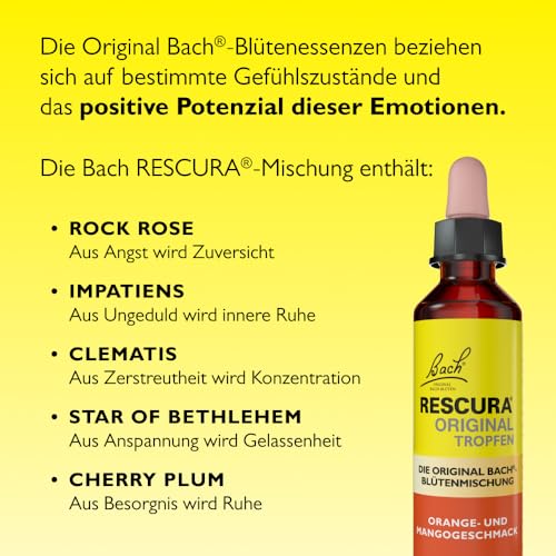 RESCURA Bachblüten Tropfen alkoholfrei Orange-Mango, 20ml I Bachblütenmischung für den Tag I ehemals Rescue das Original