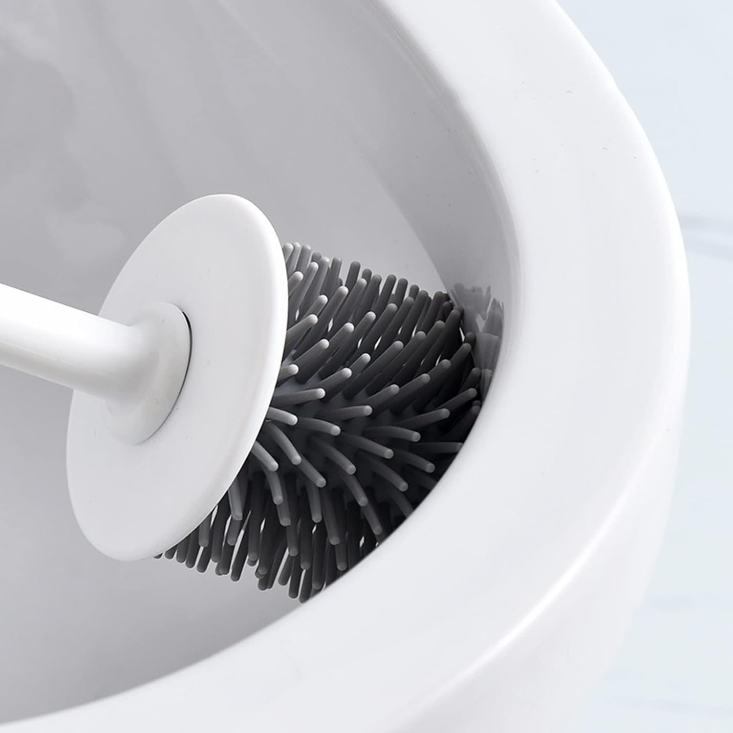 Cepillo de Inodoro con Cabezal de Silicona Que no enreda el Cabello. Fácil de Limpiar. Cepillo de Inodoro de pie. ，Escobillero(White)