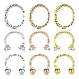 JFORYOU 16G 316L Stainless Steel Septum Hoop Ring Horseshoe Rings Cartilage Helix Daith Tragus Anti-