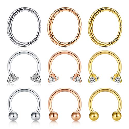 Jforyou 16G 316L Stainless Steel Septum Hoop Ring Horseshoe Rings Cartilage Helix Daith Tragus Anti-Tragus Clicker Earrings Body Piercing Jewelry For Women Men #TOP9