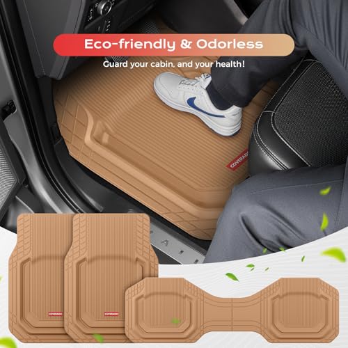 Image of Coverado Floor Mats for Cars, All-Weather car Floor Heavy Duty, Universal Waterproof Trim to Fit Automotive Mats 99% of car Models, Anti-Slip Car Mat Set Car Accessories, Solid Beige
