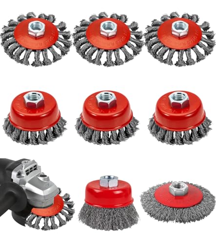 ZUGJOZD 8Pcs brosse metallique meuleuse pour meuleuses d'angle, taille M14, diamètres de 80 mm et 120 mm, brosse métallique meuleuse pour le nettoyage, enlever la...
