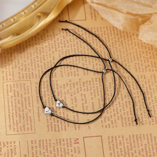 SANNYRA Pinky Promise Bracelet, Couples Bracelets Matching Initial Relationship Boyfriend Gift Stuff, 26 Letters Friendship Bracelet for Her 2 Pieces Bf Gifts2